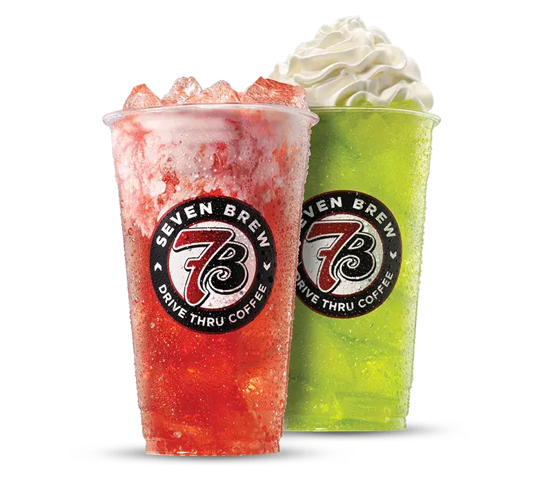 Sparkling 7 Brew Seven Fizz drinks with fruity, refreshing flavors.