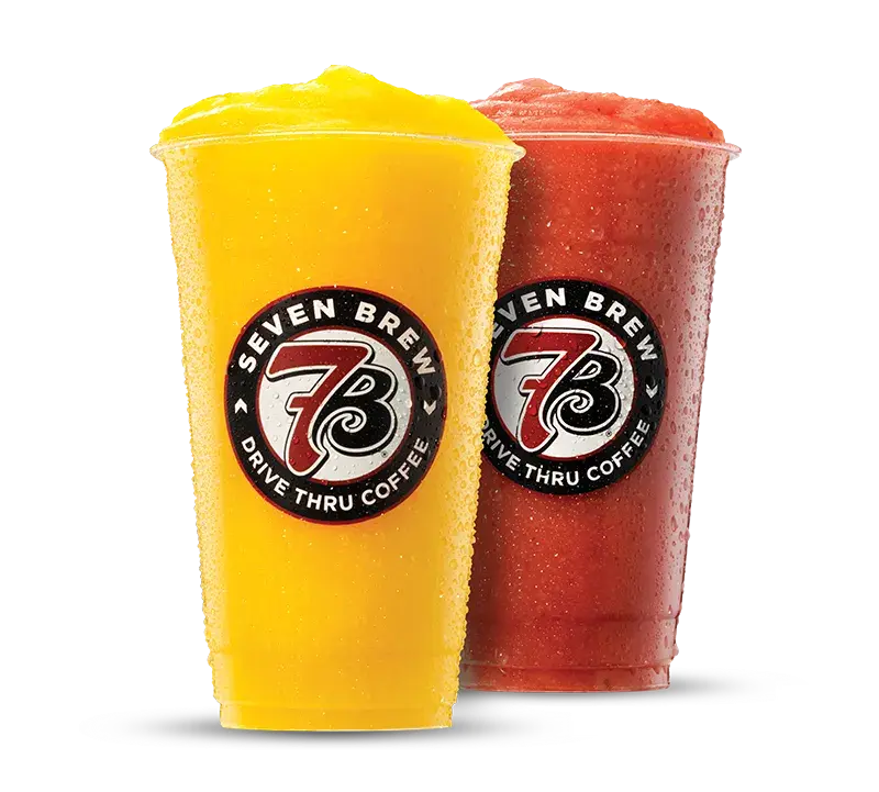 Creamy 7 Brew smoothies blended with fruit and ice for a refreshing taste