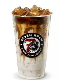 Iced caramel macchiato layered with espresso, milk, and a swirl of caramel drizzle